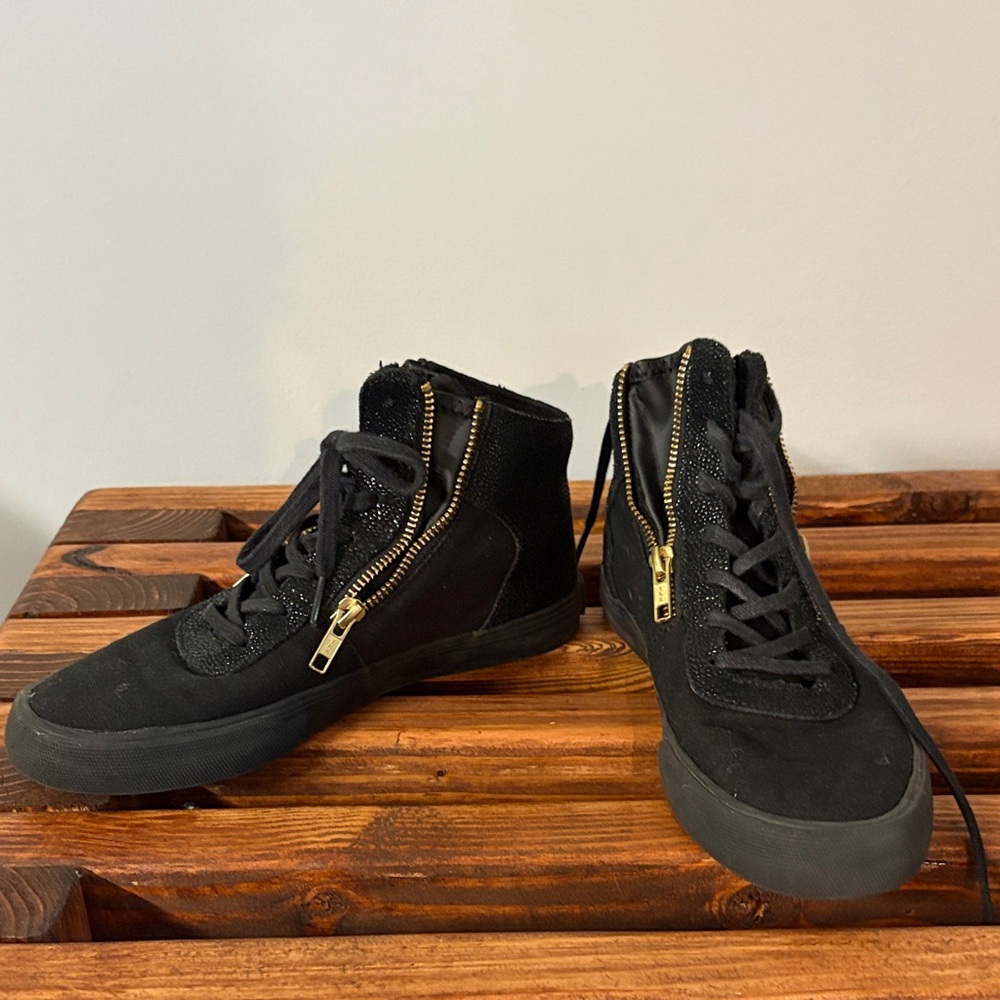 Supra Black High-Top Sneakers with Gold Accents